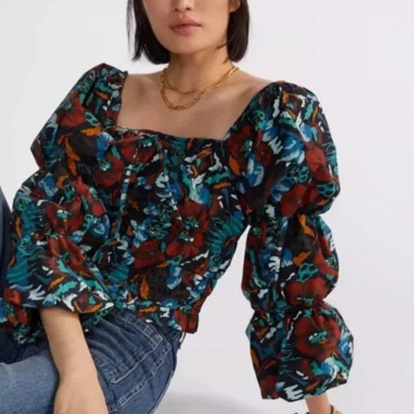 NWT Anthropologie Porridge Red Motif Multi Tiered Boho Poplin Blouse - Picture 1 of 4